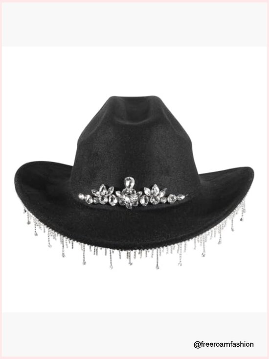 Womens Cowboy Hat Rhinestone Spark Cowgirl Wide Brim main image 5